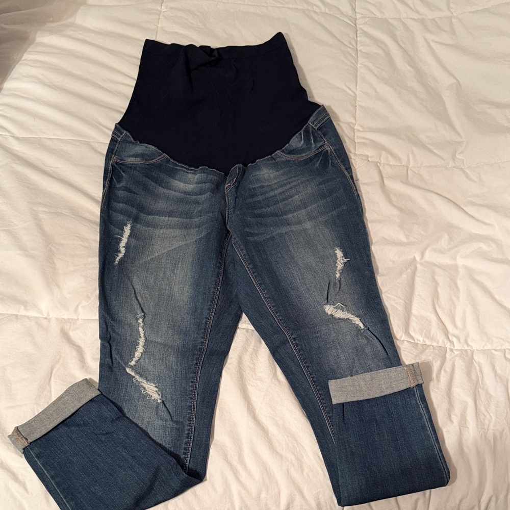 Women's Maternity High Rise Distressed Denim Jeans Jeggings